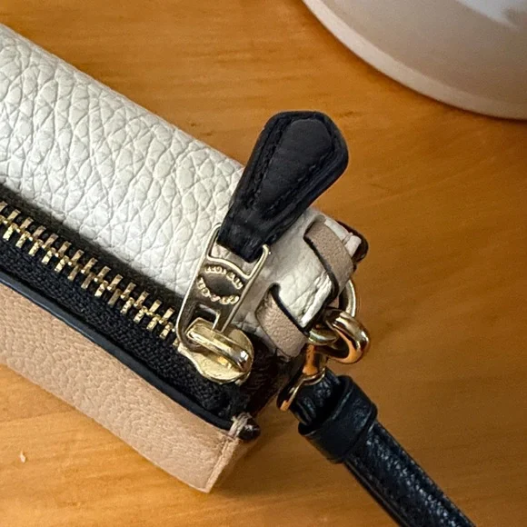 Coach Two-Tone Cream & Taupe Leather Crossbody Wristlet with Black Strap - Picture 6 of 16